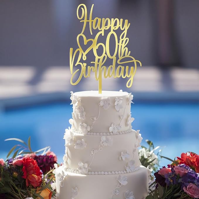 Acrylic Happy 60th Birthday Cake Topper - Cheers to 60 Years Cake Topper, 60 & Fabulous Cake Decoration for Hello 60th Birthday Anniversary Party Cake Decorations Supplies