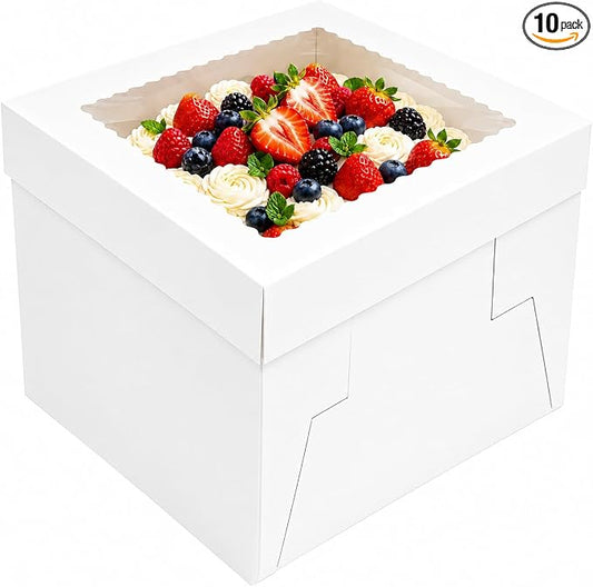 NPLUX Cake Boxes 12 Inch, 10 Pack 12x12x8 Cake Box with Window, White Cake Boxes with Separate Lid for Cakes, Pastries, Cookies, Bakery Orders and Gifting, Graduation Gifts Party Favors