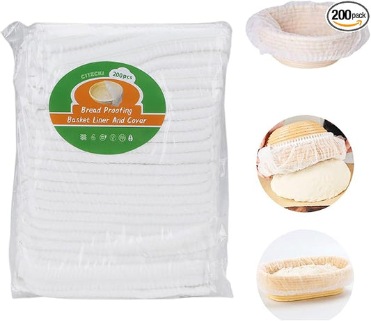 200 Pcs Banneton Bread Proofing Basket Liner,21" Bread Bowls Liner Non-Stick Dough,BPA-Free Non Woven Sourdough Bread Basket Liners,Elastic Banneton Liners for Prevents Dough from Sticking to Basket