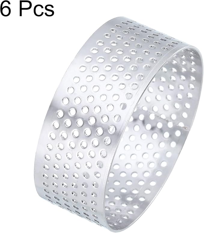 HARFINGTON 6Pcs Stainless Steel Tarts Rings 2.8" Perforated Metal Circle Baking Dessert Mousse Round Cake Ring Non Stick for Home Kitchen Food Cheese Making Tool