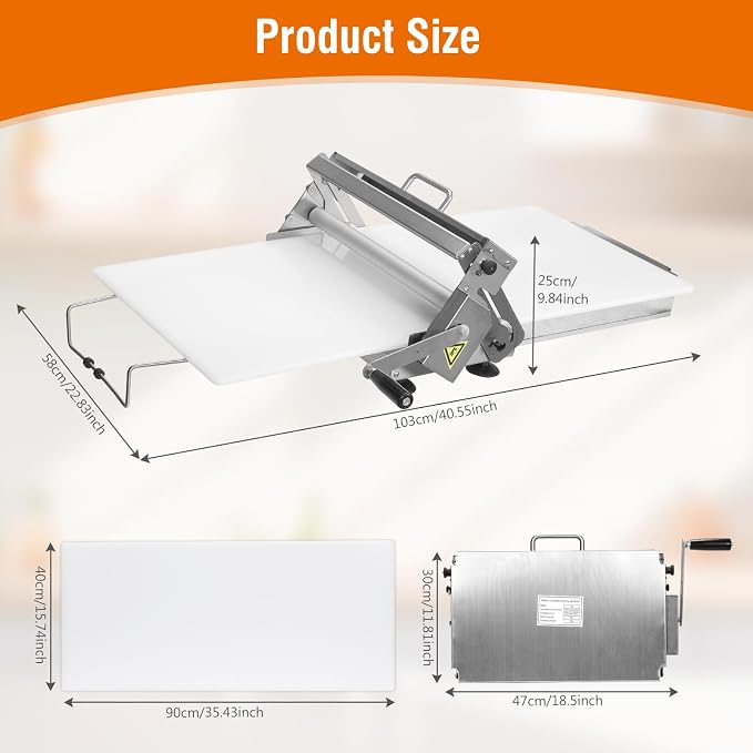 Stainless Steel Folding Dough Press Sheeter with 2 Rolling Boards Stainless Steel Dough Roller Machine 55 Adjustable Thicknesses & 0-25mm for Croissants Pizza Pie Crust and Pastry