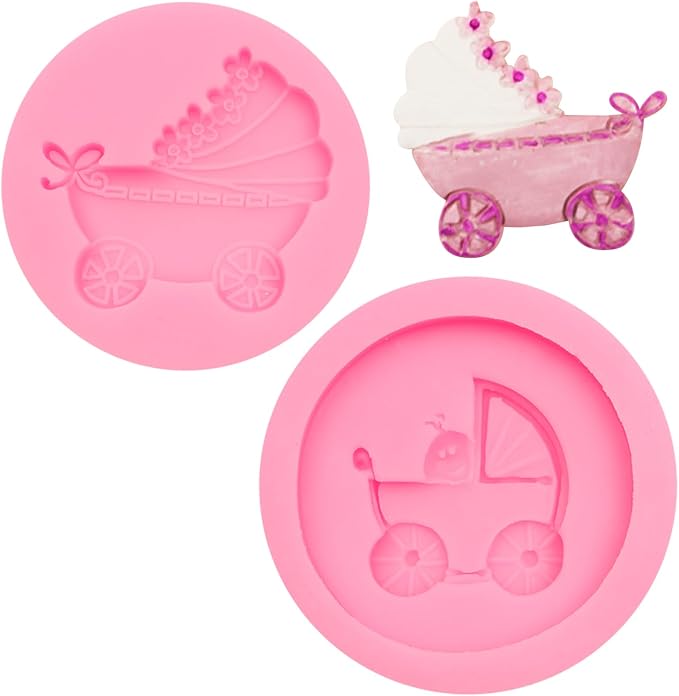 Baby Carriage Silicone Molds 2 Pcs, Baby Showers Fondant Mold for Chocolate Cake Decoration Candy Cupcake Topper Cake Polymer Clay Crafts Epoxy Resin