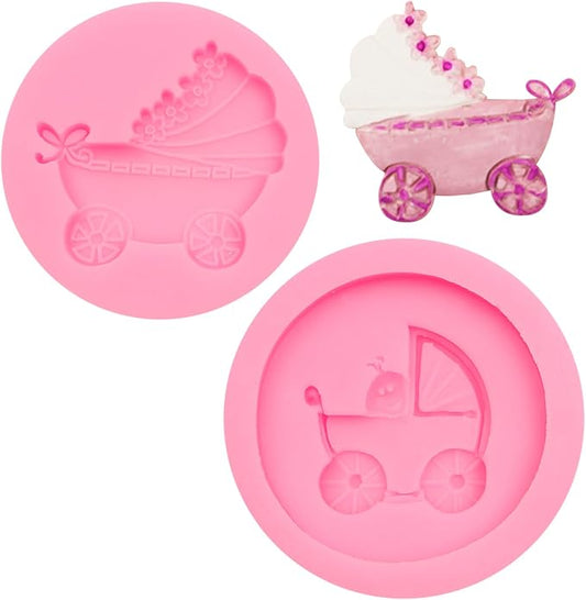 Baby Carriage Silicone Molds 2 Pcs, Baby Showers Fondant Mold for Chocolate Cake Decoration Candy Cupcake Topper Cake Polymer Clay Crafts Epoxy Resin