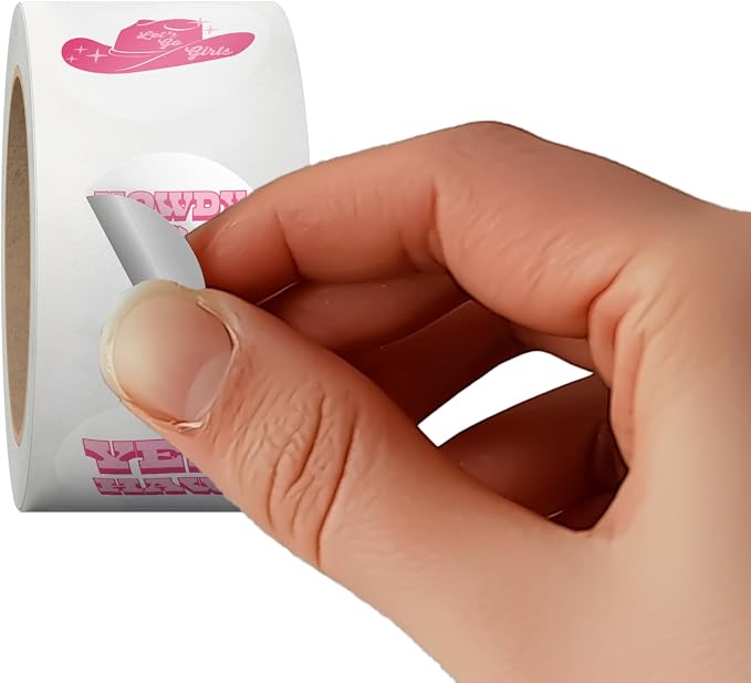 1.5 Inch Round 500 Count Pink Cowgirl Perforated Roll Stickers - Thank You Labels for Favors - Packing Thank You Stickers for Small Business Store Owners
