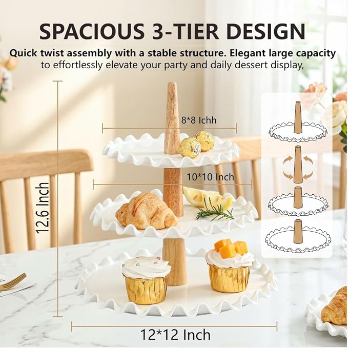 3 Tier Cupcake Stand,White Porcelain Wedding Cupcake Stand,Tiered Serving Tray,Cupcake Display Tower, Dessert Stand for Party,Wedding