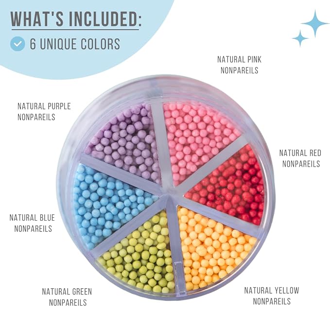 Sweets Indeed Dye Free Rainbow Nonpareils 6 Cell Set – Decorative Sprinkles for Baking & Decorating Cupcakes, Cookies, Cakes & Desserts – 2.75 ounces