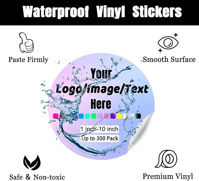 Custom Stickers for Weddings, Birthdays & Businesses - Personalized Labels with Your Logo - Waterproof, Fade and Heat Resistant - Pack of 100-1000 (Custom Text, 8 Inch)