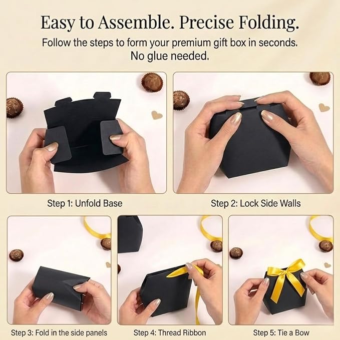Rowcay Small Gift Boxes with Ribbons, 16 Pack Black Foldable Empty Gift Boxes for Wedding Party Favors, Cookies, Candy, Jewelry, Small Presents, Gift Packaging and Favor Displays
