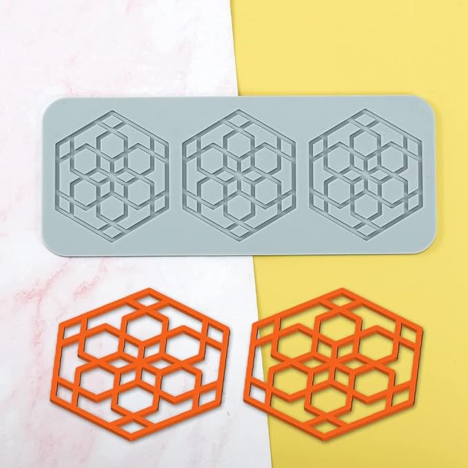 TUKE 3D Leaves Silicone Molds Flower Cake Fondant Mat Bee Leaf Pastry Moulds Rose Impression Chocolate Hollow Lace Mold (Hexagon_9.16x3.68x0.12inch_K)