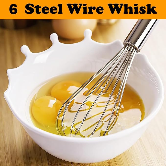 Polly Online Stainless Steel Whisk Set, 3 Packs Balloon Whisk for Cooking, Whisking, Blending (8",10",12")