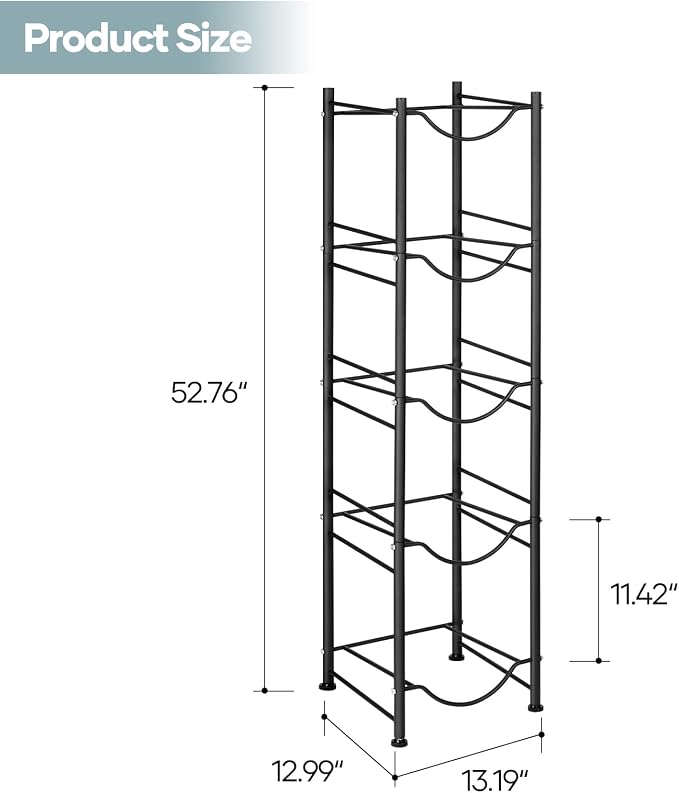 MOOACE 5 Gallon Water Jug Holder, 5 Tier Heavy Duty Water Cooler Jug Storage Rack, Detachable Water Dispenser Stand, Water Bottle Holder Organizer, Black