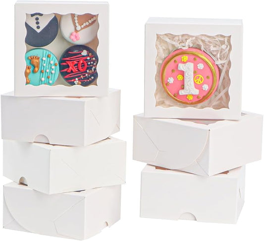 40 Pcs 4x4x2 Inch Pastry Bakery Boxes Truffle Boxes Cookies Boxes with Window Dount Boxes Soap Browine Cake Box Chocolate Covered Strawberries BoxesTreat Box for Christmas