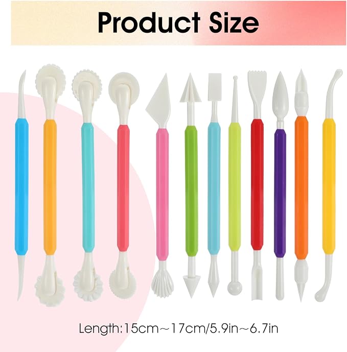 12PCS Clay Sculpting Tools, Double-Head Ceramic Pottery Tool Plastic DIY Clay Fondant Tool Modeling Tools Set Air Dry Clay Tools Polymer Clay Art Tools for Polymer Pottery Cake Decoration