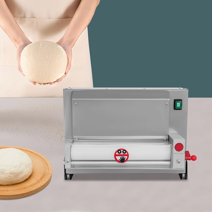 450W Electric Pizza Dough Press Machine, Commercial Dough Sheeter with Adjustable Thickness 1-5.5mm, 260 Pcs/Hour Automatic Pizza Maker with Foot Pedal, for 3-12 Inch Crust, Silver