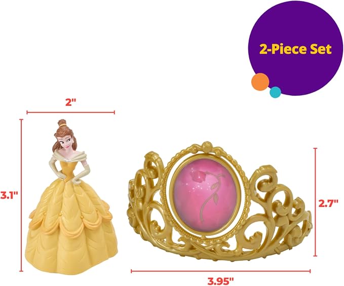 DecoSet® Disney Princess Belle Beautiful As A Rose Cake Topper, 2-Piece Decorations Set with Belle Figurine and Golden Tiara with Spinning Jewel, Beauty and the Beast Cake Decoration