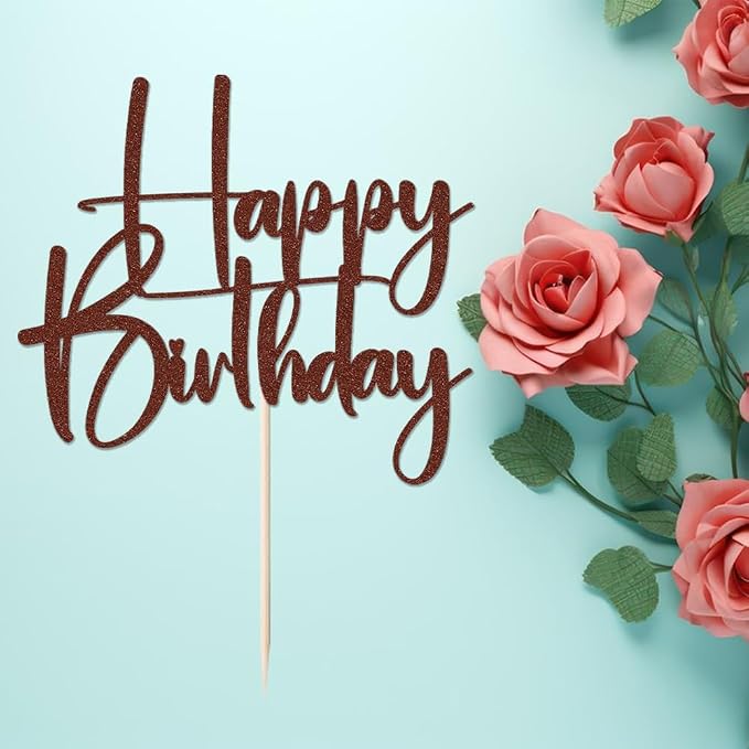 brown Happy Birthday Cake Topper, Happy Birthday Cake Bunting Deco, Baby Gender Reveal Party/Anniversary Party Decoration Supplies (6)