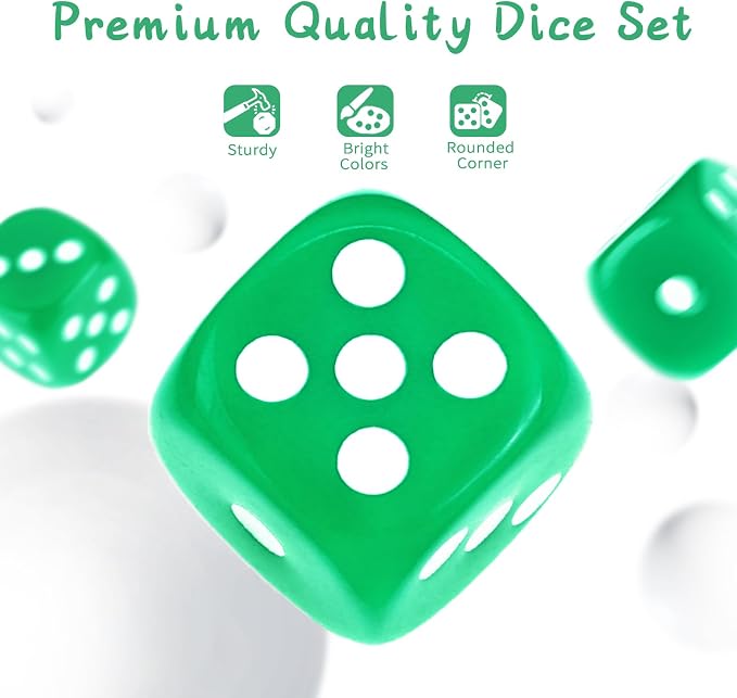 36 of Pack 12MM 6 Sided MINI Dice Set,Solid Green Game Dice Set, 6 Sided Standard Colored Dices for Tenzi, Bunco or Teaching Math,with Portable Plastic Box(Green)