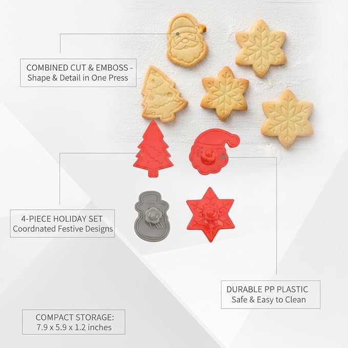Essential Baking Tool: 3D Embossed Cookie Cutter Set, 4-Piece PP Plastic Cut and Stamp Tool Kit