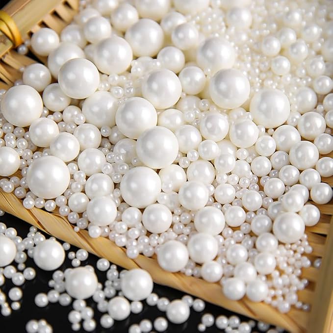 Sprinkles Edible White Pearls Sugar Candy 142g/ 5.01oz White Pearls Baking Cakes Cupcake Toppers and Cookie Ice Cream Decorations for Wedding Parties Valentines Day Halloween Christmas