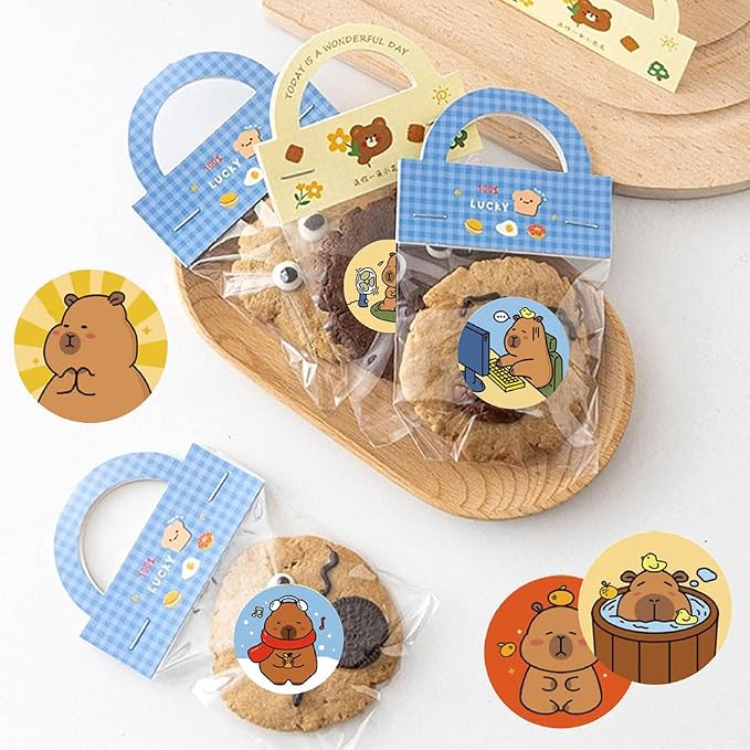 500PCS Capybara Stickers Cute Brown Cartoon Animal Stickers 1 Inch Round Roll for Classroom Prize Party Favors Water Bottle Laptop Luggage Helmet(Capybara)