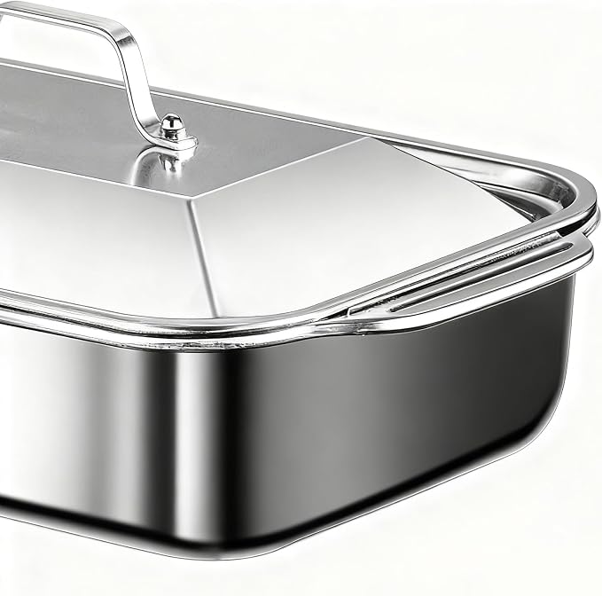 Heavy Duty Baking Pan - Multi Purpose Stainless Steel Sheet for Oven Cooking | Polished Metal with Smooth Edges, Perfect for Roasting Vegetables Meat and Desserts Sturdy 18.31x11.22x2.36 in