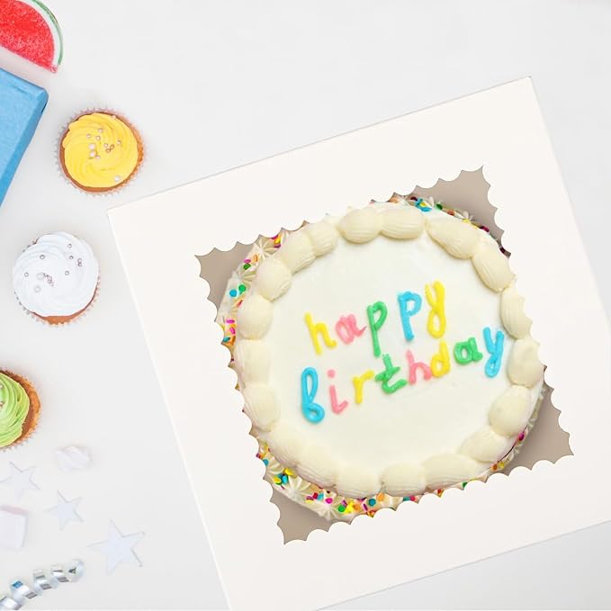 Cake Boxes with Window and Cake Boards, 8 x 8 x 8 Inches, 3 Pack, Disposable Bakery Containers for Wedding, Birthday, Party (8 inch)