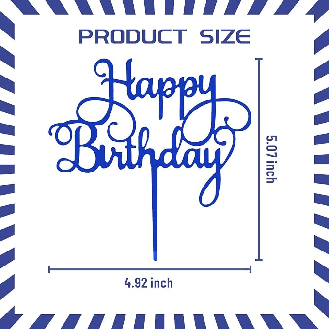 ZHENGYE Happy Birthday Cake Topper Decoration For Birthday Decorations Supplies(Blue)