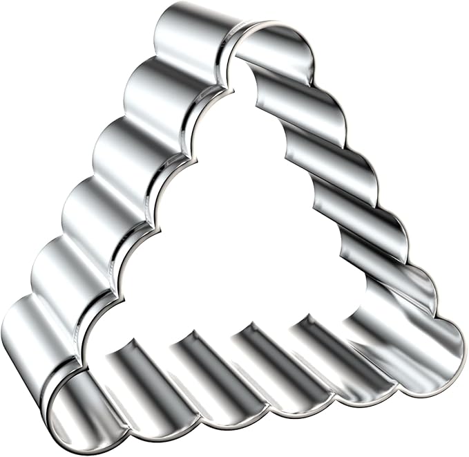 Triangle Cookie Cutter Set with Fluted Edge Large - 5 Inch, 4 Inch, 3 Inch, 2 Inch - Scalloped Wavy Edge Geometric Cookie Cutters Shapes Biscuit Fondant Clay Molds - Stainless Steel