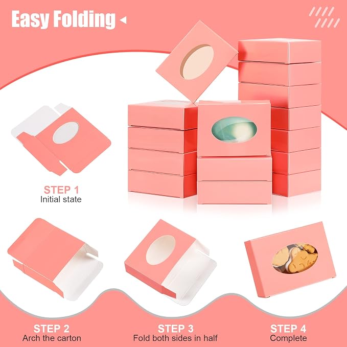 Spakon 30 Pcs Soap Boxes for Homemade Soaps 3.8 x 2.8 x 1.2 Inch Rectangle Soap Boxes with Window Small Gift Wrapping Box for Soaps Packaging Bakery Cookies Candy Party Favor Supplies(Pink)