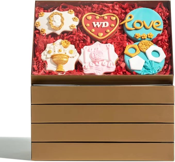 RomanticBaking 24 Pack 9 1/2" x 6" x 1 1/4" Gold Cookie Boxes Macaron Boxes for 12 Clear Bakery Boxes Cakesicle Boxes Pretdzel Cocoa Bombs Box