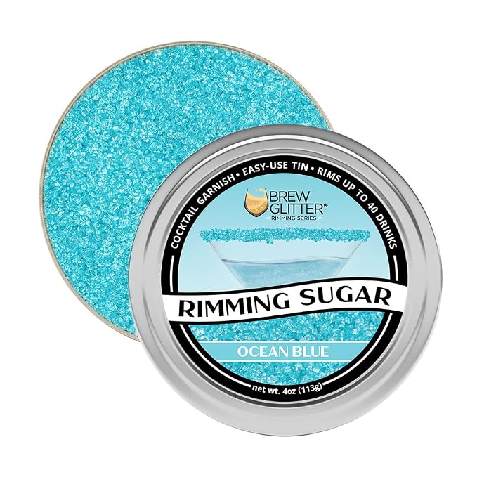 Brew Glitter - Ocean Blue Rimming Sugar (4oz, 1x Bar Tin) Cocktail Garnish for Mixed Drinks & Refreshments