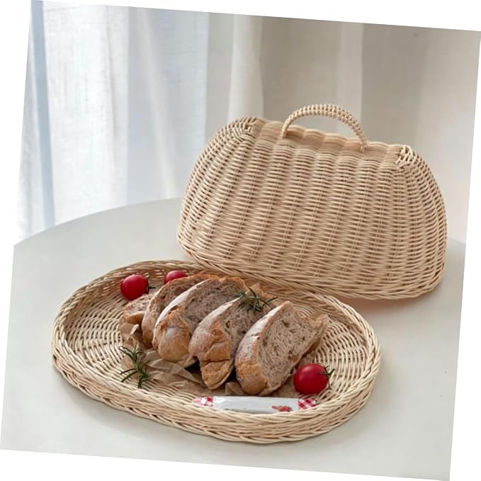 Rattan Khaki Woven Protective Basket Kitchen Dustproof Flyproof Fruit Bread Storage Organizer