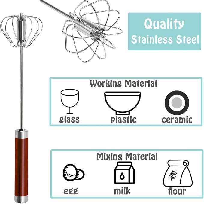 Semi-automatic Whisk, Stainless Steel Egg Beater, Hand Push Rotary Whisks Mixer Stirrer for Making Cream, Whisking, Beating and Stirring (3 Color2)