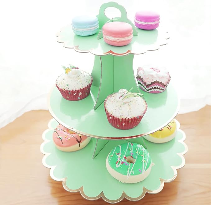 2 PACK Cardboard Cake Stand, 3 Tier Paper Dessert Round Cupcake Holder Tower Disposable Pastry Stand for Birthday, Afternoon Tea,Wedding Party Anniversary Christening Fruit Desserts Display…
