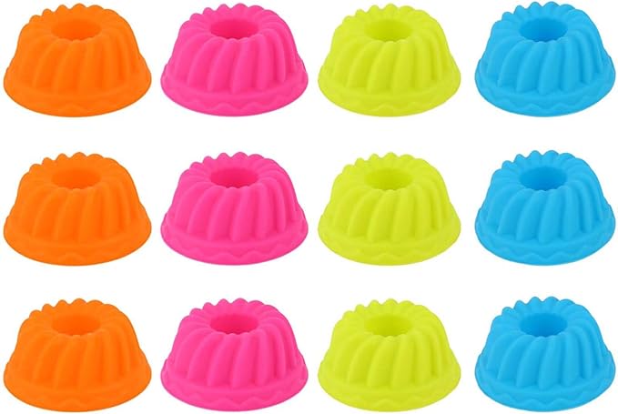 12Pcs Small Pumpkin Cake Cups, Silicone Doughnut Pans for Baking Mini Pan Molds Nonstick Donut Muffins Cupcake Fluted Tube