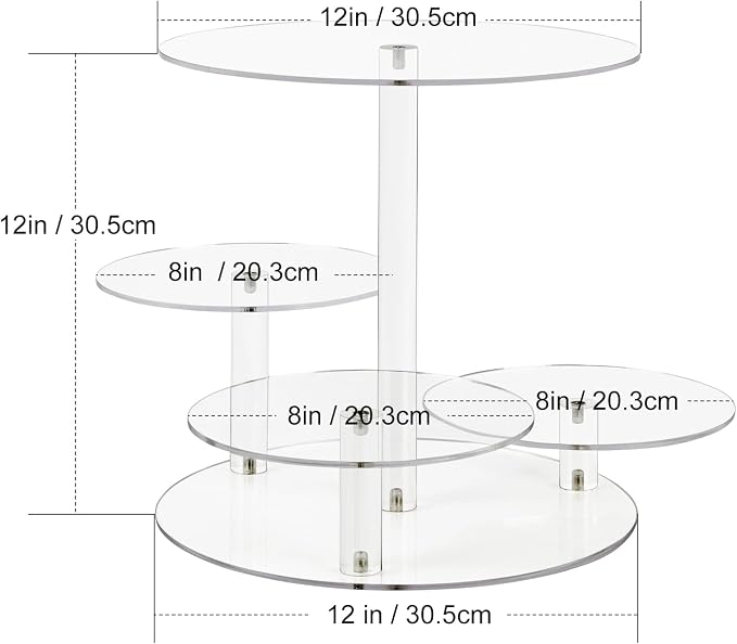 CECOLIC Acrylic Tiered Cake and Cupcake Stand, 4 Tier Dessert Pastry Display Tower Stand for Wedding, Birthday Bar, Graduation, Baby Shower, Afternoon Tea Party Décor