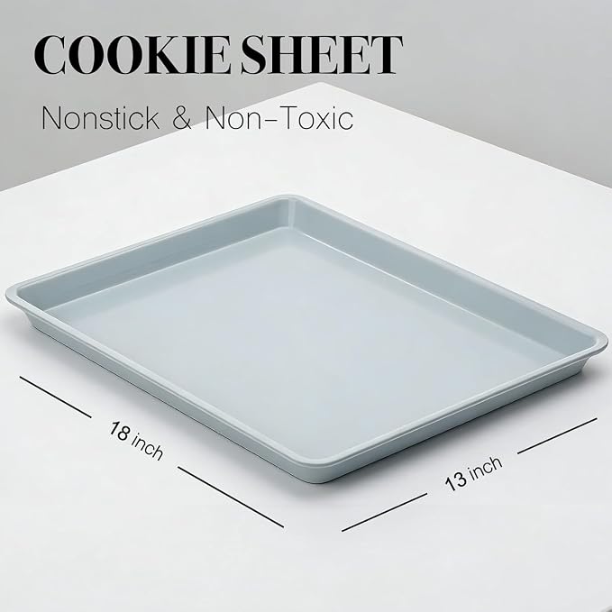 Cookie Sheets for Baking 18x13", Half Ceramic Baking Sheet | Non-Stick & Non-Toxic Ceramic Coating, 2.2mm Thick Aluminum Oven Trays for Cooking, PTFE & PFOA Free
