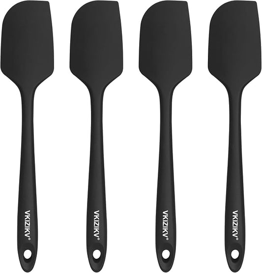 4 Pcs Silicone Spatula Set, 11.4 In, 600°F Heat Resistant Rubber Spatulas for Baking, Cooking & Mixing, Flexible and Non-Stick Kitchen Utensils, Seamless & Dishwasher Safe (Black)