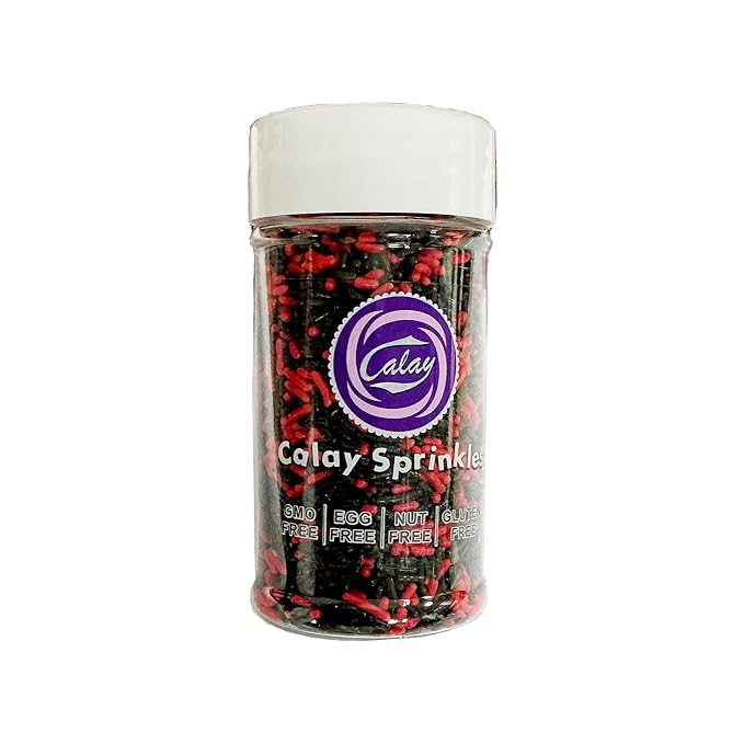 Homipooty Black and Red Soft Jimmies Sprinkles Edible Sprinkles Sugar Candy for Cake Decorating 78g/2.75oz Cookie Cupcake Topper Ice Cream and Dessert Decorating