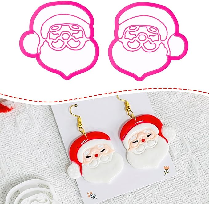 Xaekicr Christmas Santa Polymer Clay Cutters Set – Clay Earring Cutters for DIY Earrings – Cute Holiday Face Clay Molds – Polymer Clay Tools for Jewelry Making