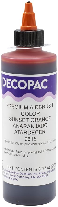 DecoPac Sunset Orange Food Coloring, 8 Fl Oz Airbrush Food Color, Edible Airbrush For Cake Decorating, Cookie Airbrush Coloring, Food Airbrush Kit Add-on, Airbrushes For Cake Decorating 8Fl Oz