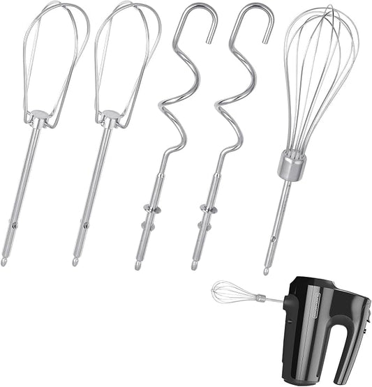 5 Pack Hand Mixer Replacement Beaters Compatible with BLACK and DECKER Electric Hand Held Mixer, Include 2 Mixer beaters, 2 Dough Hooks, 1 Whisk, Beaters Electric Mixer Parts Accessories