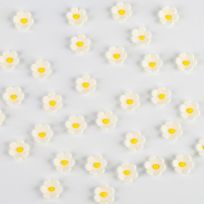 Edible Flowers Cake Decorations 32 Count White Blossoms Royal Icing Decorations Daisy Sugar Wedding Flowers for Baking Cupcakes Ice Cream Waffles Cookies Birthday Cake