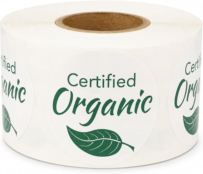 Organic Stickers 500PCS, 1 Inch Round Labels, Certified Organic Labels Roll, Food Packaging Stickers for Jars, Bakery, Homemade Products, Business Packaging Supplies