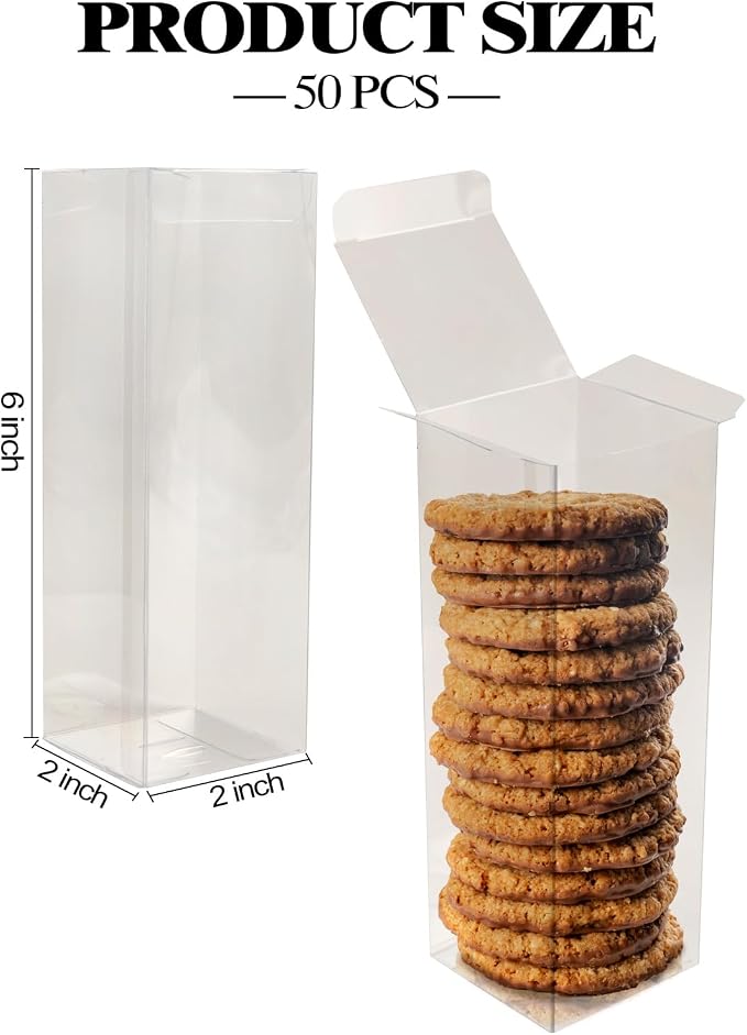 Bssay 50 Pack 2x2x6 Inch Clear Favor Boxes,Transparent Favor Boxes for Wedding, Baby Shower, Party Treats