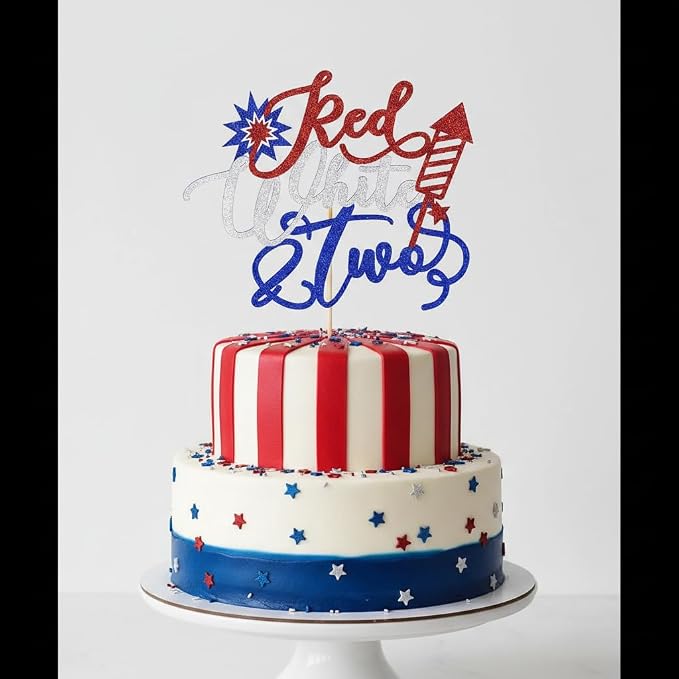 Red White and Two 4th of July Cake Topper | American Patriotic Independence Day Themed & National Day& USA Happy BirthdayParty Supplies