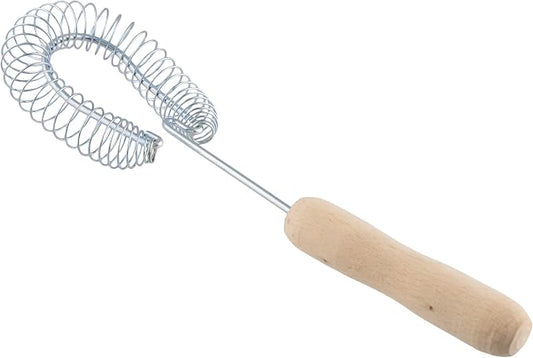 Stainless Steel Spiral Wire Whisk - Heavy Duty Coil Sauce & Gravy Whipper - Wooden Handheld Egg Whisks