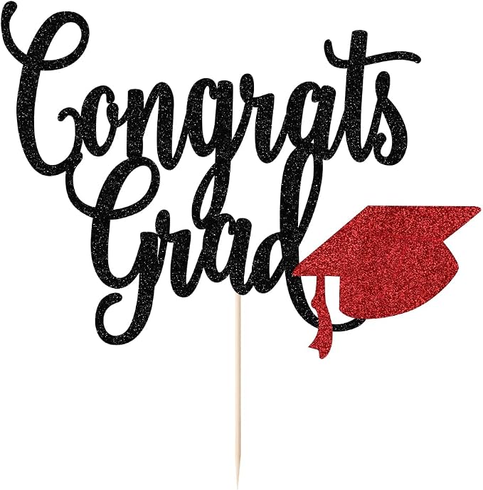 Congrats Grad Cake Topper,2026 Graduation Cake Topper, Congrats Grad Decorations,2026 High School/College/Senior Graduation Party Decorations Supplies. (Congrats Grad Black red)