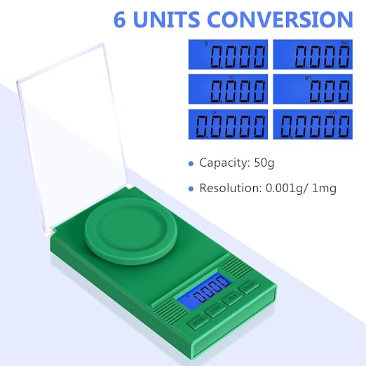 Fuzion Digital Milligram Scale 50g/0.001g, Powder Scale 6-in-1 Kit | Includes Soft Carry Bag, 50g Calibration Weight, Battery, Milligram Scale for Capsule Filling, Supplement, Reloading, Jewelry