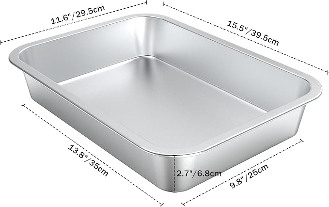 onlyfire Stainless Steel Baking Pan, Rectangular Cake Pan Cookie Sheet Pan Barbeque Grill Pan for Baking Breads, Grilling Chicken, Vegetables, Dishwasher Safe,15.5’’×11.6’’×2.7"